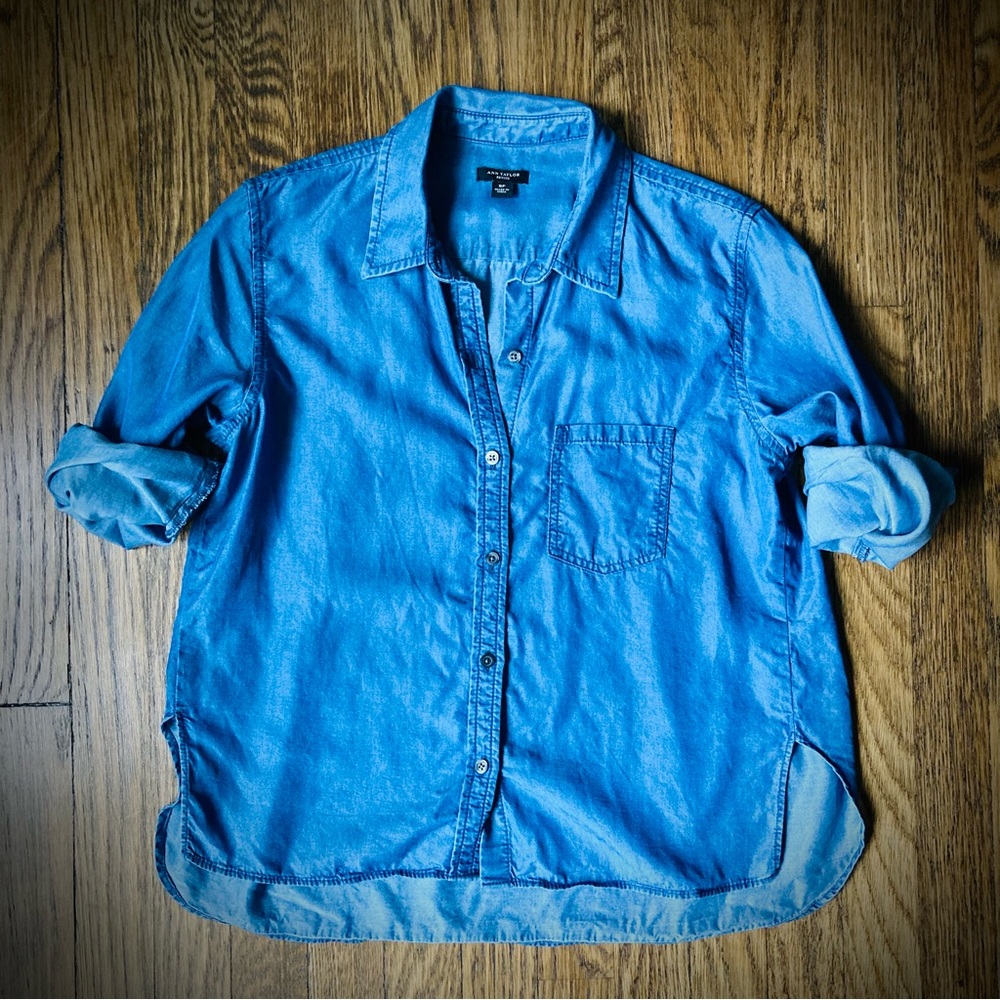Ann Taylor chambray high-low button down
